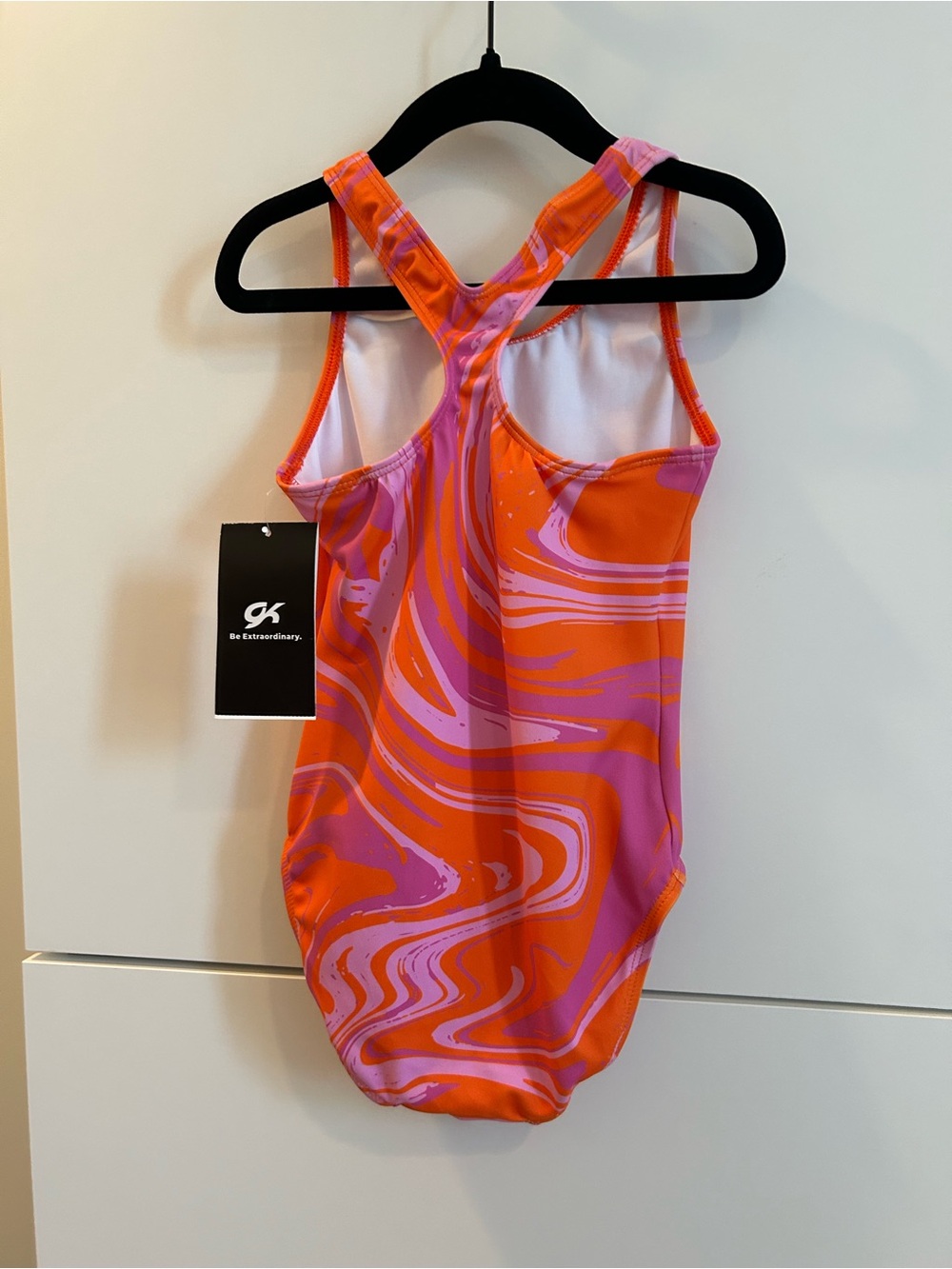NWT GK Kids' Orange & Pink Swirl Gymnastics Leotard - Size Child’s Med - Picture 7 of 9